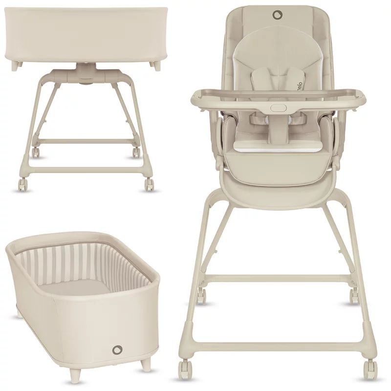 Set multifunctional cu patut, sezlong si scaun de masa, Lionelo, Maddie, Functie 360, Pliere rapida, Roti incluse, Reglaj pentru sezut si suportul de picioare, Husa detasabila, lavabila, 0-36 luni, Pana la 15 kg, Bej