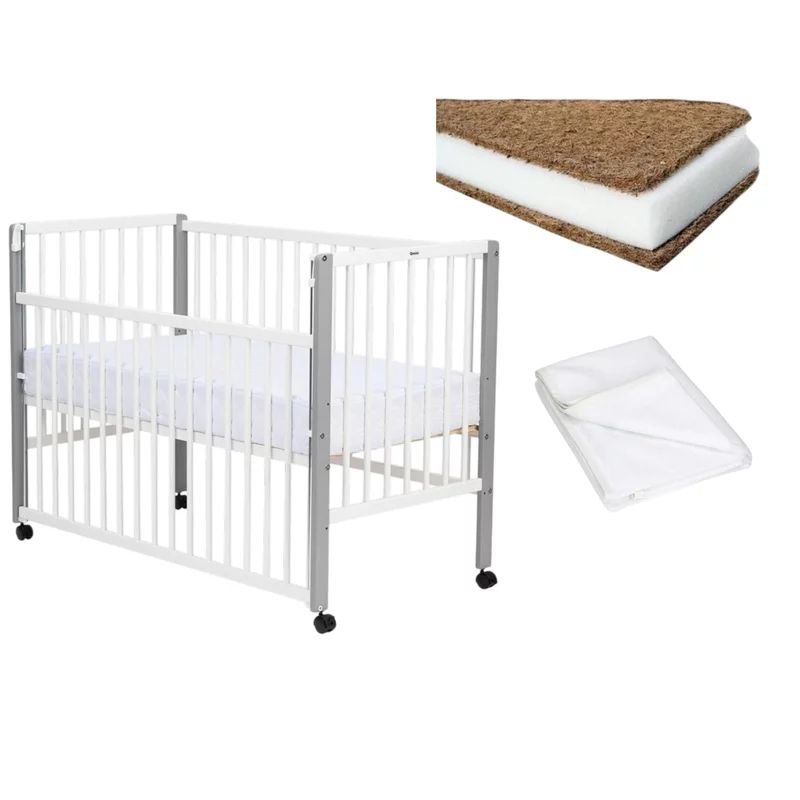 Set Patut din lemn cu laterala culisanta, Saltea Cocos Confort II si Protectie impermeabila Qmini
