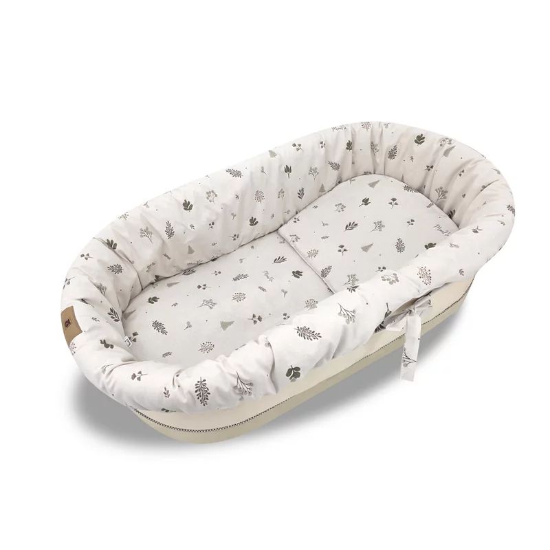Set pentru landou/cosulet, MimiNu, Cu protectie, saltea si pernuta, Din bumbac certificat Oeko Tex Standard 100, Leaves