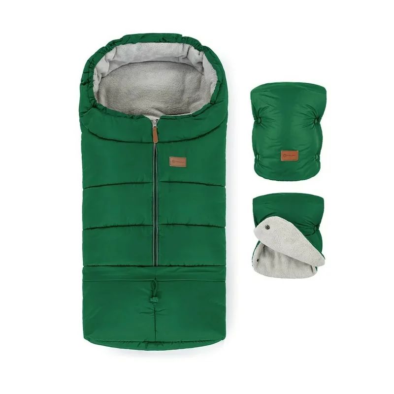 Set plimbare Petite&Mars cu sac de iarna, Jibot, Impermeabil, 100x48 cm si manusi calduroase pentru carucior, Jasie, Green