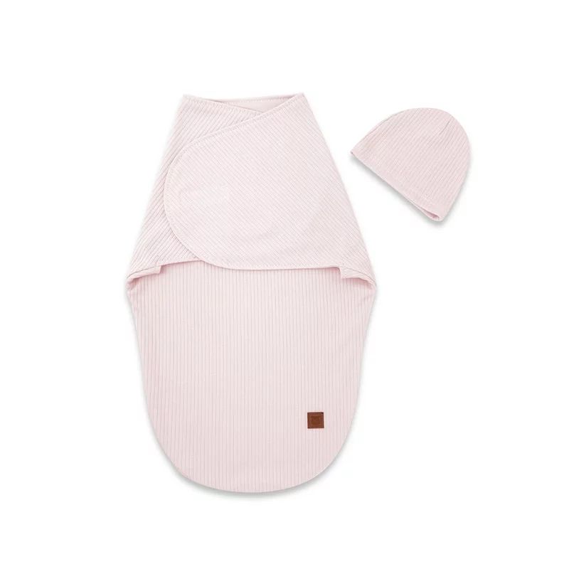 Sistem de infasare si caciulita, MimiNu, Pentru bebe, 0 - 3 luni, Leo, Din bumbac interlock certificat Oeko Tex Standard 100, Soft Powdery Pink