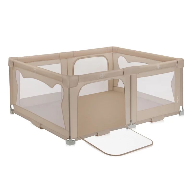 Tarc de joaca copii, Lionelo, Florence Easy Fold, 150 x 180 x 75 cm, Pliere, depliere automata, Include geanta de transport, Din plasa, Cu doua intrari laterale, 0-48 luni, Conform cu EN12227, Bej
