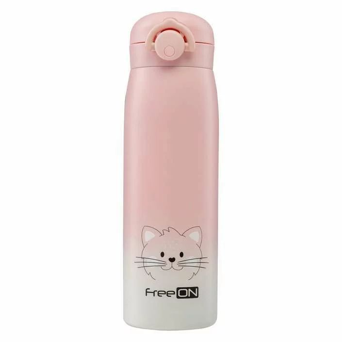 Termos lichide, FreeON, Din otel inoxidabil, Cu mentinere de temperatura de pana la 12 ore, 480 ml, Pink