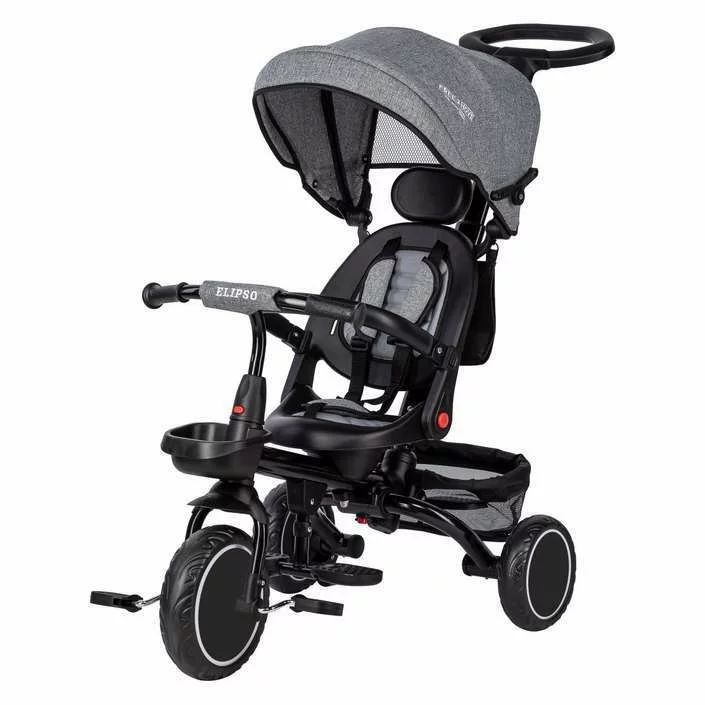 Tricicleta copii, Elipso, Free2Move, Cu sezut rotativ 360 grade, Reglabil, Roti EVA, Mecanism de pedalare libera, Grey