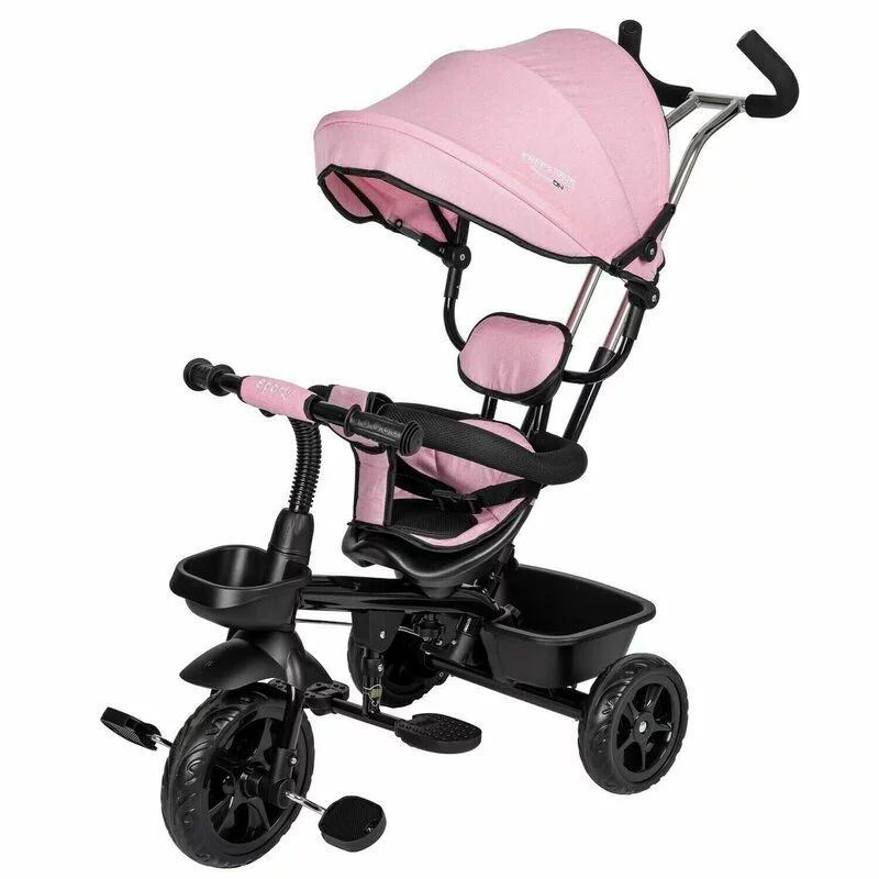 Tricicleta copii, Free2Move, cu sezut rotativ 360 grade, Reglabil, Roti EVA, Mecanism de pedalare libera, Suport picioare, Pink Black, Resigilat
