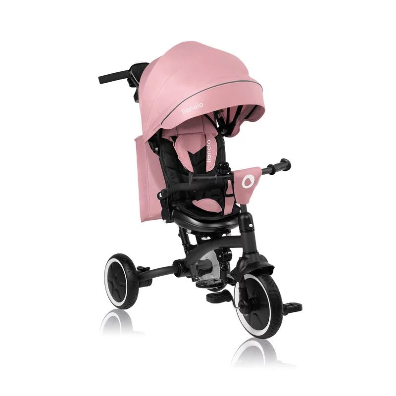 Tricicleta copii, Lionelo, Tris Plus, Pliabila, Multifunctionala, Pana la 25 kg, Inclinare spatar in fata si in spate, Suport picioare, Control al directiei, Scaun reversibil, Rotire 360 grade, Conform cu EN71, 9 luni-5 ani, Roz, Resigilat