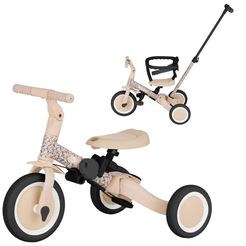 Tricicleta, Petite&Mars, Turbo, Editie limitata, 5 in 1, Multifunctionala, Vehicul de impins, Bicicleta cu/fara pedale, Cu maner de ghidaj, Detasabil, Roti din cauciuc, Pana la 25 kg, 1.5-5 ani, Pink Meadow