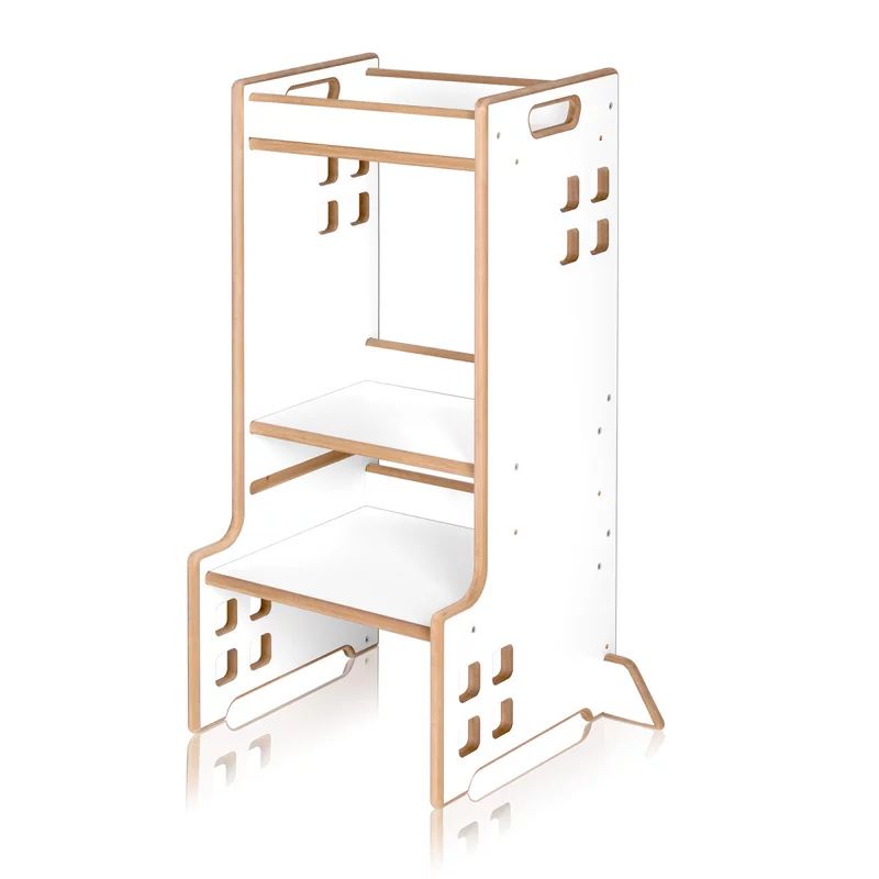 Turn de invatare Montessori, Lionelo, Cass, Functie de raft pentru carti, Pana la 30 kg, 12 luni - 6 ani, Din MDF si furnir, 3 trepte de inaltime, Alb, Resigilat