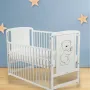 Patut din lemn bebe, 120x60 cm, Cu laterala culisanta, Din lemn de pin si mdf, Stabil si rezistent, Inaltime saltea reglabila pe 3 nivele, Laterala cu 3 bete detasabile, EN716-1, EN716-2, Alb, Babyneeds, Timmi - 5