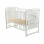 Patut din lemn bebe, 120x60 cm, Cu laterala culisanta, Din lemn de pin si mdf, Stabil si rezistent, Inaltime saltea reglabila pe 3 nivele, Laterala cu 3 bete detasabile, EN716-1, EN716-2, Alb, Babyneeds, Timmi + Saltea 10 cm - 7