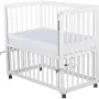 Patut co-sleeper, Qmini, Dalia, Multifunctional, 90x50 cm, Din lemn de pin, Reglabil pe orice treapta de inaltime la patul parintilor, Sistem de ancorare si roti cu frana incluse, Alb - 6