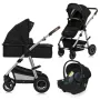 Carucior 3 in 1, Lionelo, Amber, Cadru aluminiu, Cu landou intarit si salteluta moale, Cu scoica auto testata ADAC, Reversibil, Cu accesorii, Geanta parinti, Pana la 22 kg, Negru silver - 1