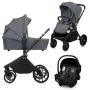 Carucior 3 in 1, Lionelo, Mika Plus, Cadru din aluminiu, Cu landou intarit si salteluta moale, Cu scoica auto testata ADAC, Reversibil, Cu sistem de ventilatie 3D, Cu accesorii, Pana la 22 kg, EN1888-1 EN1888-2 EN1466 ECE R129, Gri