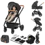 Carucior 3 in 1, Lionelo, Amber, Cadru aluminiu, Cu landou intarit si salteluta moale, Cu scoica auto testata ADAC, Reversibil, Cu accesorii, Geanta parinti, Pana la 22 kg, Gri Inchis