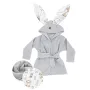 Halat de baie, MimiNu, Cu urechi, 5 - 7 ani, Moale, Cu buzunare, Cu cordon, Din bumbac si thermo fleece, Materiale certificate Oeko Tex Standard 100, Safari Natural - 1