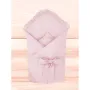 Paturica de infasat, MimiNu, Cu volanase, Cu multiple utilizari, Cu inchidere cu panglica, Dimensiune 75x75 cm, Din bumbac certificat Oeko Tex Standard 100, Colectia Royal, Powder Pink - 2
