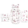 Set 4 in 1 Cosulet bebelus, MimiNu, Baby Cocoon 75x55 cm, Husa bumbac, Din bumbac certificat Oeko Tex Standard 100, Cu paturica 50x70 cm, Cu salteluta, Cu perna fluture, Design, Pink Ballerina - 1