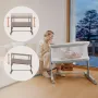 Patut co-sleeper, Lionelo, Aurora, 3 in 1, Cu leganare si setare unghiulara, Saltea cu densitate T25 si geanta transport, Reglabil in 5 pozitii pe inaltime, Pana la 9 kg, 0 luni+, 85x60x66 cm, EN 1130:2019+AC:2020, EN 16890:2, Bej Taupe - 19