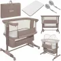 Patut co-sleeper, Lionelo, Jodie, Multifunctional, Reglabil in 6 pozitii pe inaltime, Saltea cu densitate T25, Functie de leganare, Cu plasa de tantari, Buzunar depozitare, Geanta transport,  84x48x70-80 cm, Taupe - 4