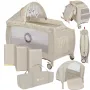Patut pliant, Lionelo, Sven Plus, 120x60 cm, Cu doua nivele, Cu arcada jucarii, masuta de infasat, vibratii, melodii, conform cu standardele europeane de securitate EN716 si EN12221, Bej Latte - 3