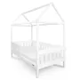 Patut tip casuta din lemn junior, 160x80 cm, Pana la 70 Kg, Cu bariera de protectie, Conform cu EN 716-1:2008, EN 716-2:2008, New Baby, Castello, White - 2