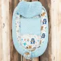 Set 3 piese, New Baby, Luxury, Baby Nest cu doua fete, Cu paturica si pernuta in forma de inima, Minky Bears Blue - 4