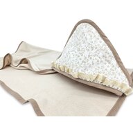 Prosop cu gluga, MimiNu, Premium, Cu volanas si dantela, Dimensiune 100x100 cm, Din bumbac si bambus, Materiale certificate Oeko Tex Standard 100, Meadow