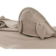 Prosop cu gluga, Qmini, Mare, Cu broderie si urechi, Dimensiune 100x100 cm, Din tricot termo-terry din bambus, Materiale certificate Oeko Tex Standard 100, Rabbit Mocha