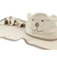 Prosop cu gluga, Qmini, Mare, Cu broderie si urechi, Dimensiune 100x100 cm, Din tricot termo-terry din bambus, Materiale certificate Oeko Tex Standard 100, Teddy Bear Beige