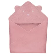 Prosop de baie, Lionelo, Cu gluga, Din muselina, 100% bumbac, 80x80 cm, Absorbtie eficienta, Roz