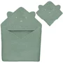 Prosop de baie, Lionelo, Cu gluga, Din muselina, 100% bumbac, 80x80 cm, Absorbtie eficienta, Verde - 3