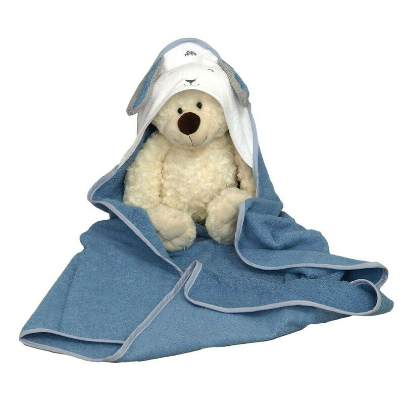 Amy - prosopel fluffy , cu gluga din bumbac, 75x75 cm, albastru