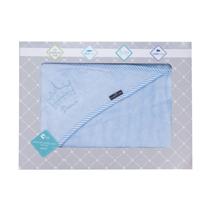 Prosop din fibra de bambus cu gluga pentru bebelusi si copii, hands-free, prince blue, 85x85cm