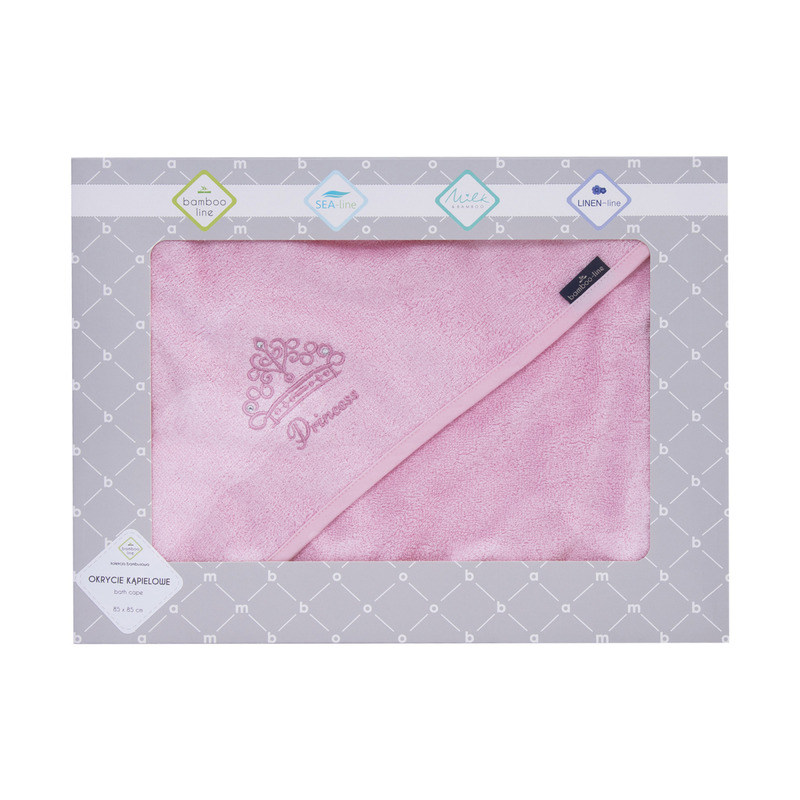 Prosop din fibra de bambus cu gluga pentru bebelusi si copii, hands-free, princess pink, 85x85cm