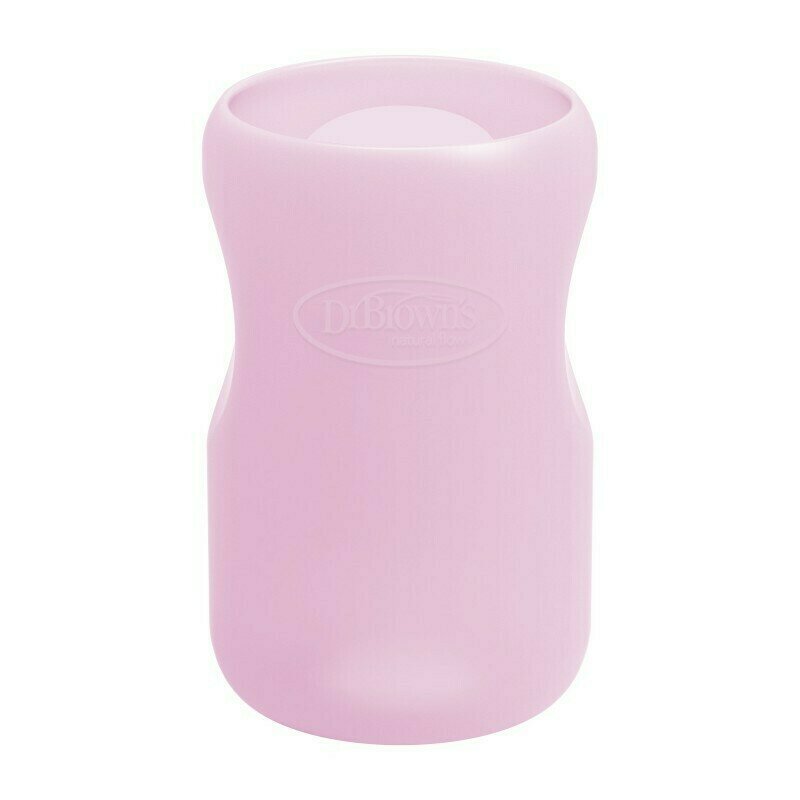 Dr. brown's - accesoriu protectie pentru biberon din sticla cu gat larg, 270 ml din silicon, roz