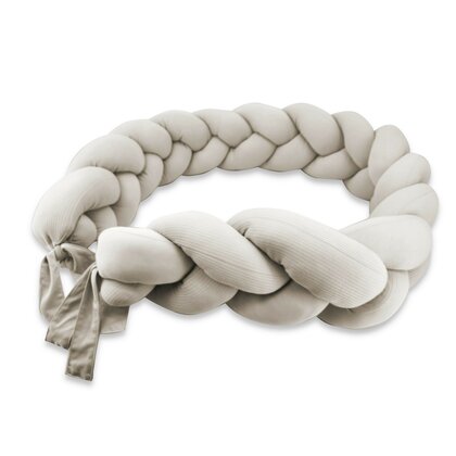 Protectie laterala, MimiNu, Pentru patut, Tip Bumper impletit, Din bumbac interlock, 240 cm, Soft Beige