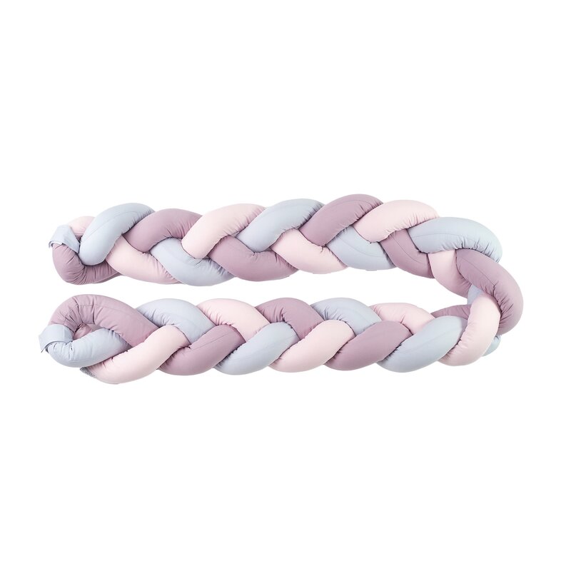 Amy - protectie laterala patut bumper impletit 210 cm bumbac uni grey/lilac/pink