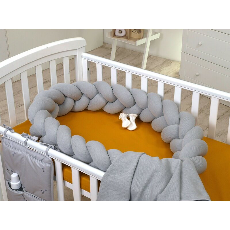 Amy - aparatoare laterala pat bumper impletit inchidere velcro, tricot, 210 cm, gri