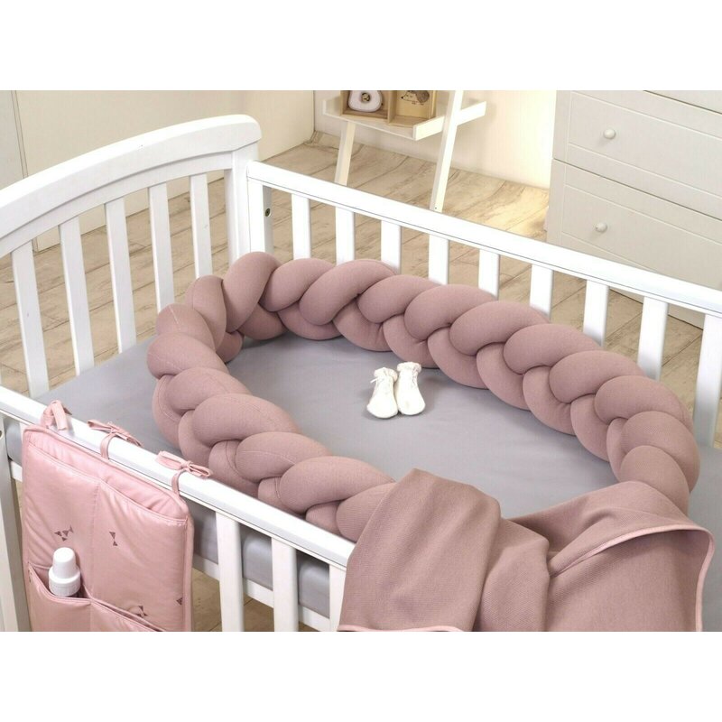 Amy - aparatoare laterala pat bumper impletit inchidere velcro, tricot, 210 cm, roz