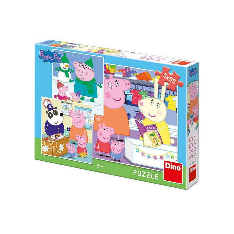 Puzzle personaje purcelusa peppa - dupa-amiaza fericita , puzzle copii , 3 x 55 piese, piese 165