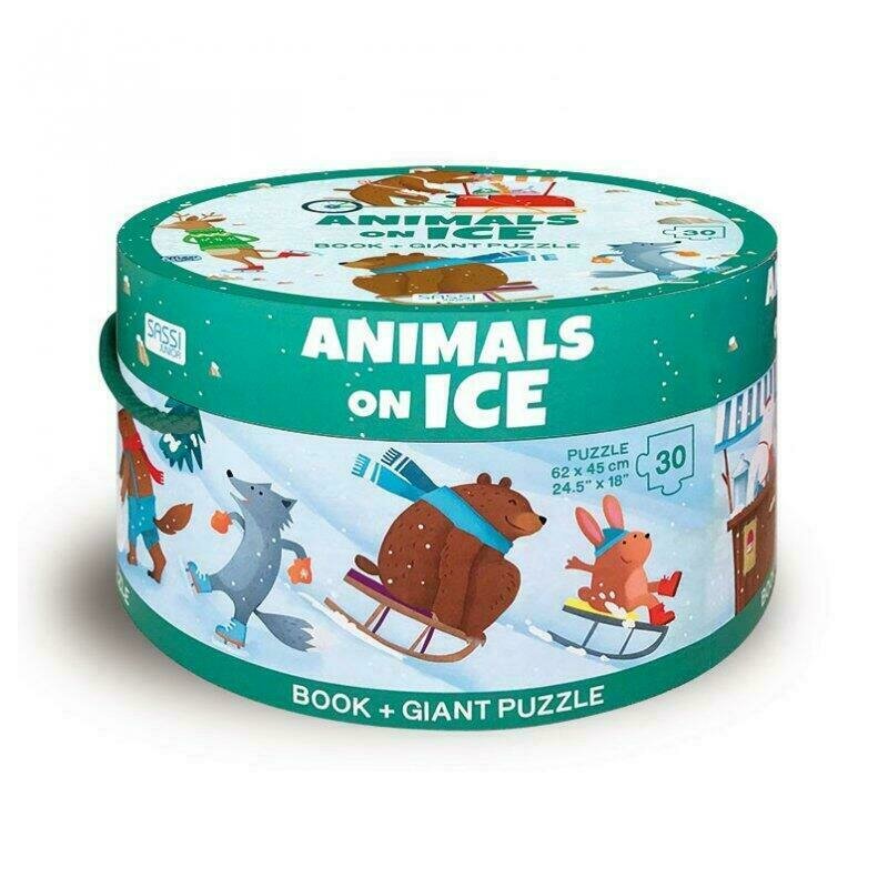 Sassi - puzzle animale la sanius cu carte puzzle copii, piese 30