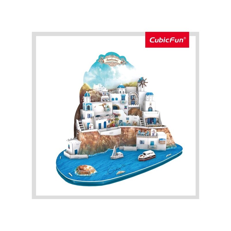 CUBICFUN - Puzzle 3D Insula Santorini Nivel complex Puzzle Copii, piese 129