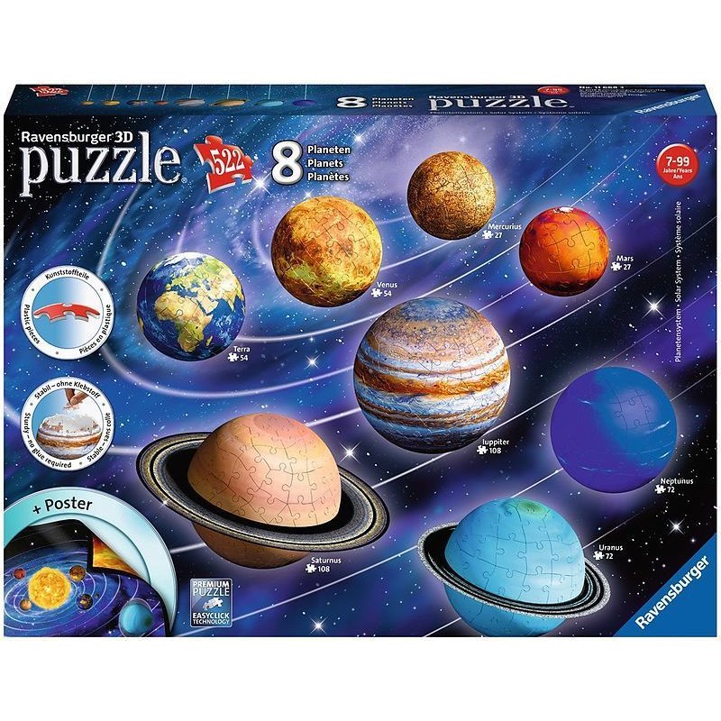 Ravensburger - Puzzle 3D Sistemul Solar, 27/54/72/108 piese