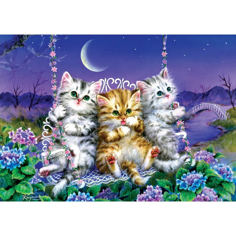 Puzzle 500 piese - Moonlight Swing Kittens-Kayomi Harai