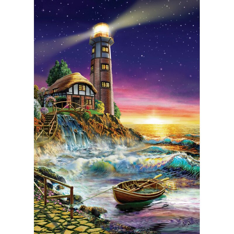 Puzzle 500 piese - sunset by the lighthouse-adrian chesterman