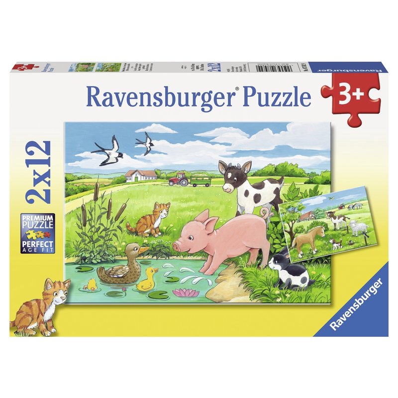 Ravensburger - puzzle animale la ferma, 2x12 piese