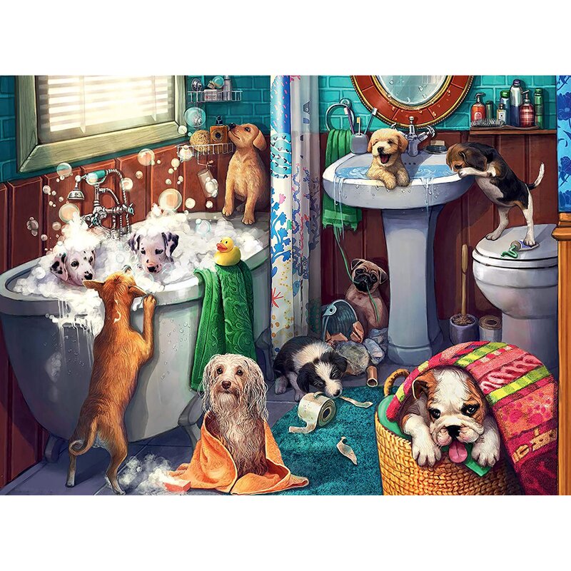 Ravensburger - puzzle animale catelusi in baie puzzle copii, piese 200