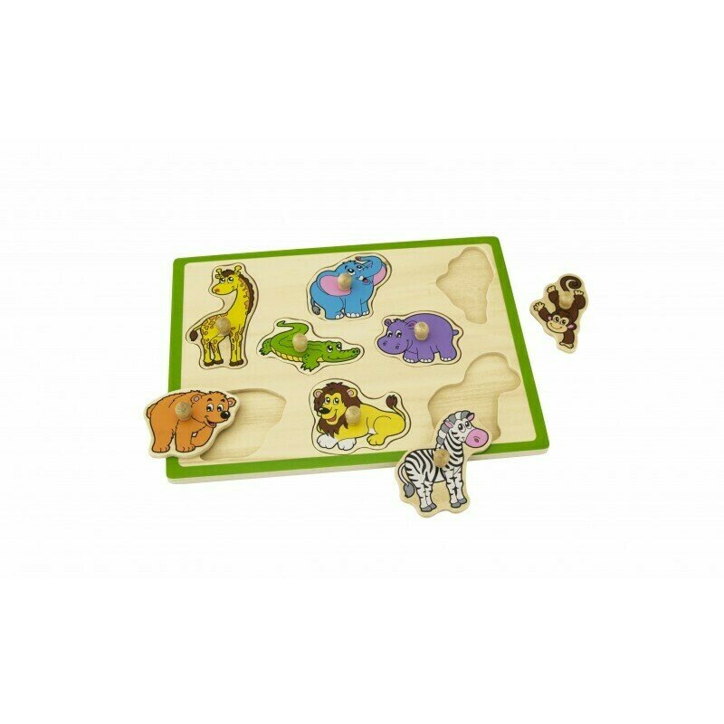 Viga - puzzle din lemn animale salbatice , puzzle copii , cu maner, piese 8