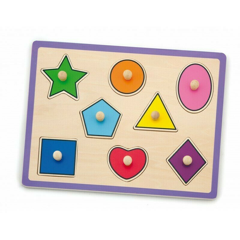 Viga - puzzle din lemn forme geometrice , puzzle copii , cu maner, piese 8