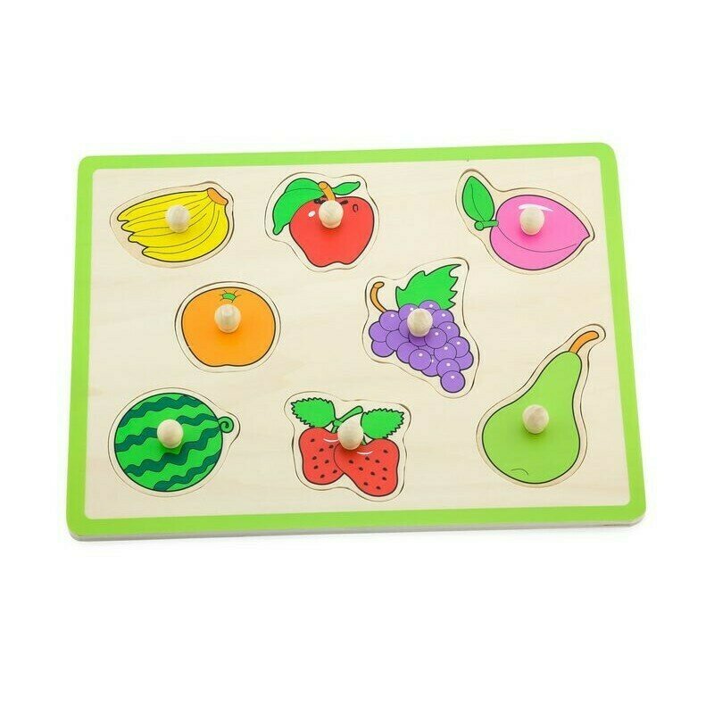 Viga - puzzle din lemn fructe , puzzle copii , cu maner, piese 8